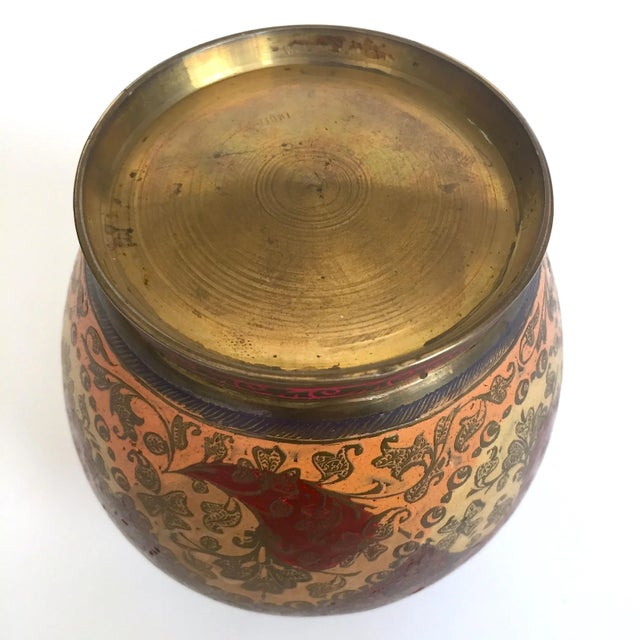 Vintage Mid Century India Brass Incised Multicolor Enamel Incense Urn Lidded Jar For Sale - Image 12 of 13