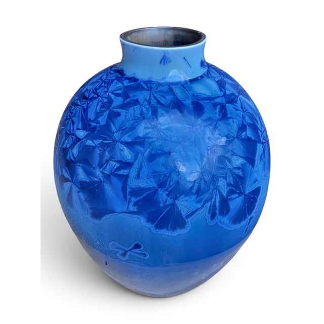 Vase in Glazed Porcelain with Blue Crystallizations by Patrice Lusardi, 1980s For Sale - Image 4 of 15