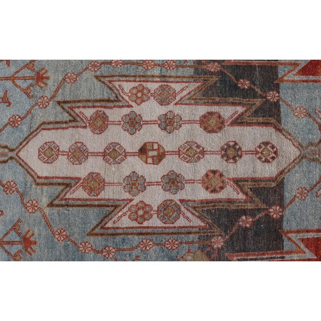 Antique Geometric Persian Malayer Gallery Runner in Gray, Blue, Light Tera-Cotta and Cream For Sale - Image 9 of 13