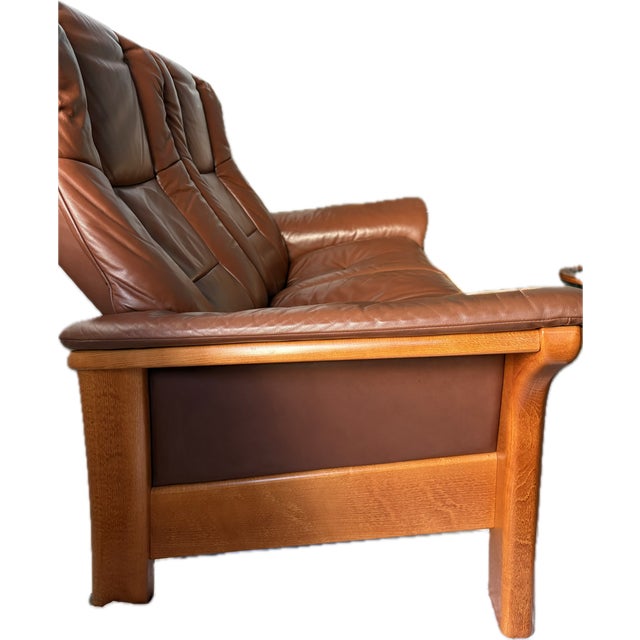 Vintage Ekhornes Leather Stressless Reclining Loveseat For Sale - Image 11 of 15