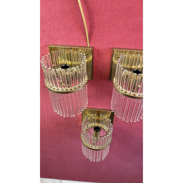 Mid-Century Wall Lamps in Brass and Murano Glass from Sciolari, 1960s, Set of 3 For Sale - Image 6 of 12