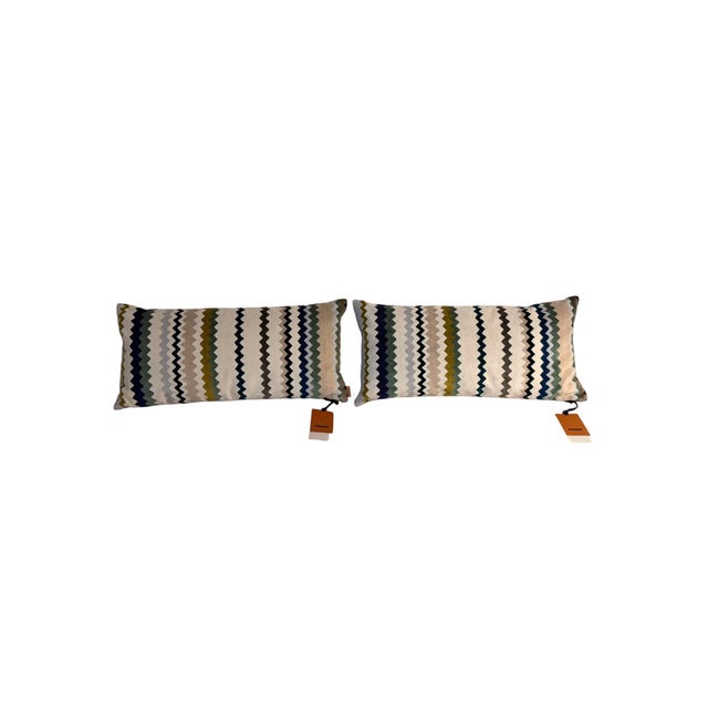 Contemporary Pair of Missoni Home Velvet Chevron Lumbar Pillows 60cm X 30cm New With Tags For Sale - Image 3 of 7