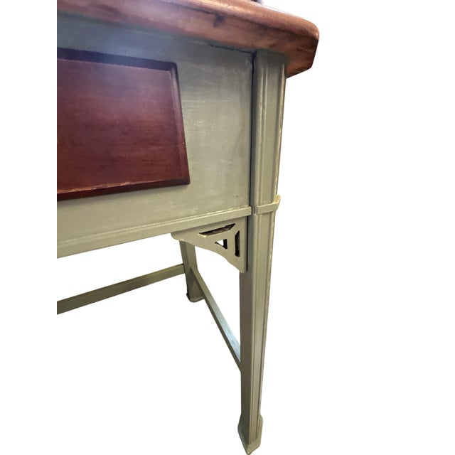Wood Custom Refinished Hand-Painted 3-Drawer Writing Desk For Sale - Image 7 of 9
