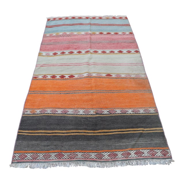 1990s Traditional Orange Striped Cappadocia Rug For Sale