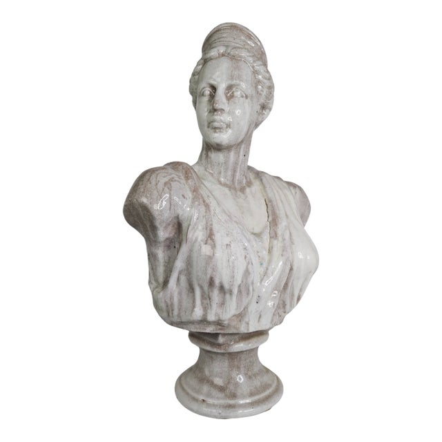 19th C. Glazed Terracotta Bust of Diana For Sale