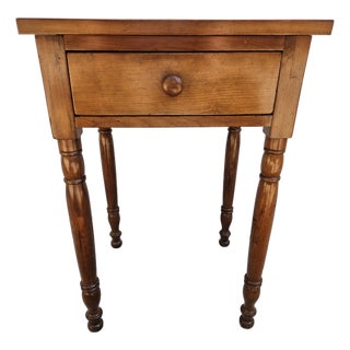 Antique Primitive Side Table With Drawer and Turned Legs For Sale