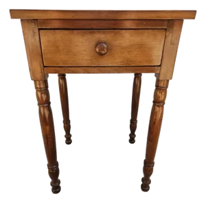 Antique Primitive Side Table With Drawer and Turned Legs