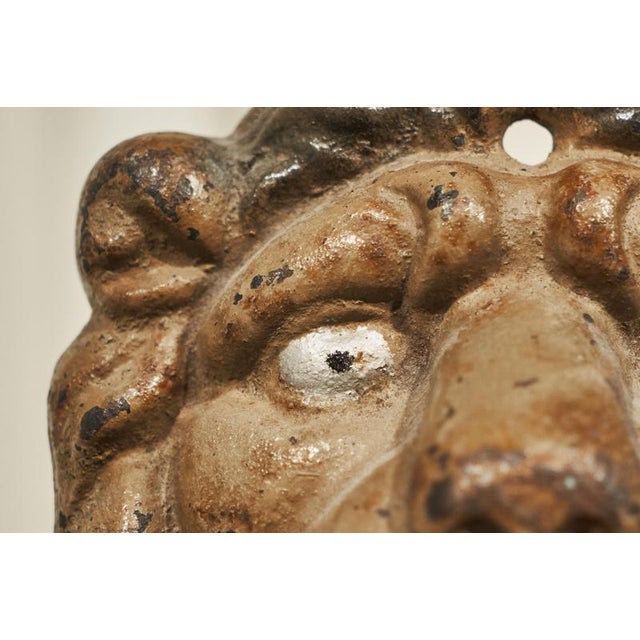 Antique Lions Head in Polychrome and Cast Iron on Stand, 1890s For Sale - Image 3 of 11