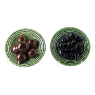 Earthenware Dishes with Chestnuts and Olives from Caldas Da Rainha, Set of 2 For Sale