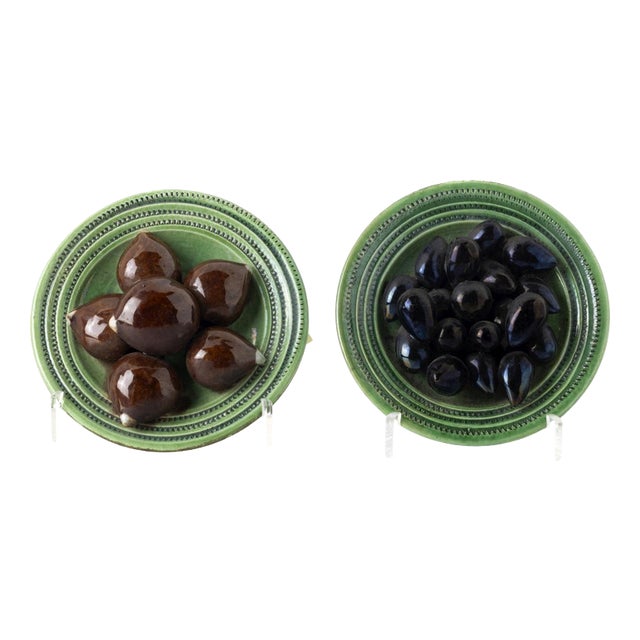 Earthenware Dishes with Chestnuts and Olives from Caldas Da Rainha, Set of 2 For Sale