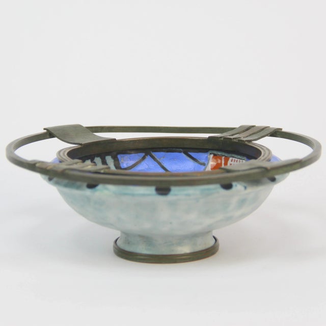 Blue Art Deco Metal & Ceramic Bowl by Andre Villien, 1920s For Sale - Image 8 of 8