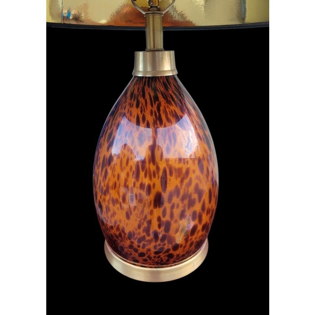1980s Vintage Blown Tortoiseshell Glass Brass Regency Table Lamp For Sale - Image 5 of 7