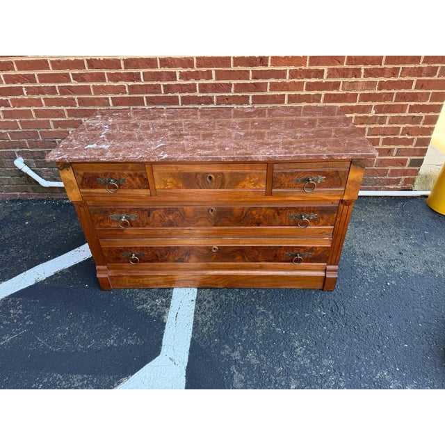 Victorian Antique Victorian Eastlake Solid Wood and Burledwood Marble Dresser With Knapp Joint For Sale - Image 3 of 17