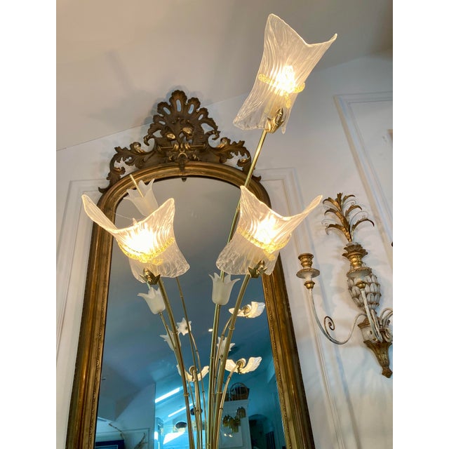 Mid-Century Modern Italian Brass Glass Floor Lamp Murano For Sale - Image 3 of 13