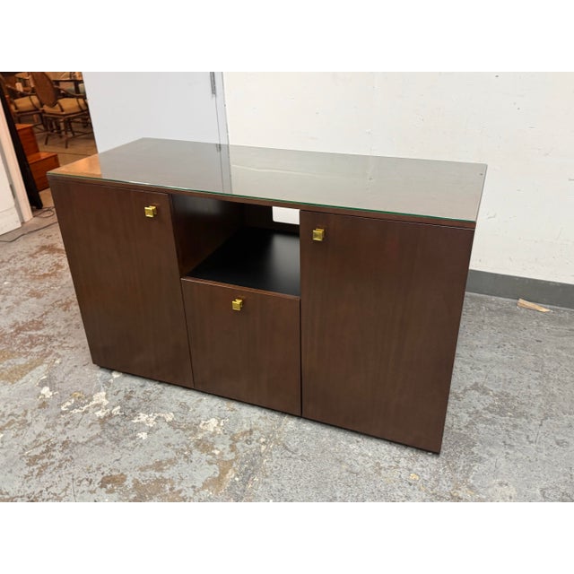 Brown Lily Jack Walnut Bespoke Credenza + Glass Top For Sale - Image 8 of 12
