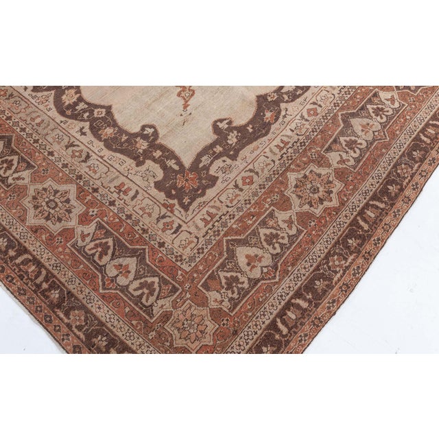 Indian Antique Indian Amritsar Handwoven Wool Camel and Brown Rug For Sale - Image 3 of 8