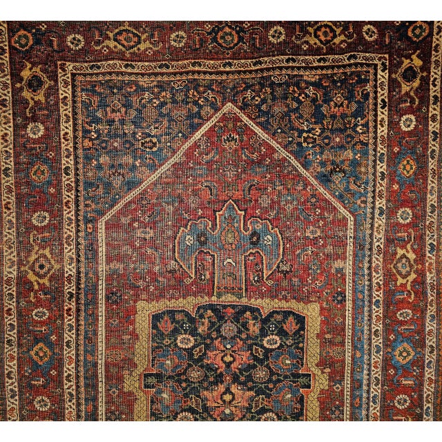 19th Century Persian Bidjar Rug, Hand-Knotted Wool, Geometric Herati Pattern, Burgundy & Blue, 5x7 For Sale - Image 17 of 18