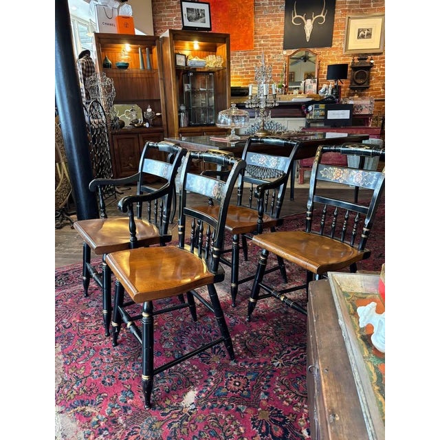 1990s 1990s Set of 4 L. Hitchcock Stenciled Back Wood Dining Chairs For Sale - Image 5 of 6