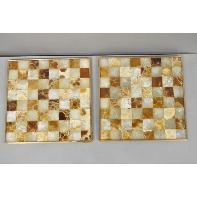 Vintage Mid Century Modern Mosaic Brown Onyx Stone Chess Game Checkerboard For Sale - Image 15 of 18