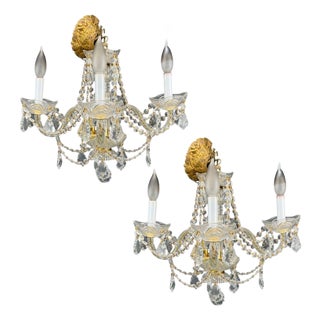 1960s Maria Theresa Style, Venetian Chandeliers, Crystal, Brass - a Pair For Sale