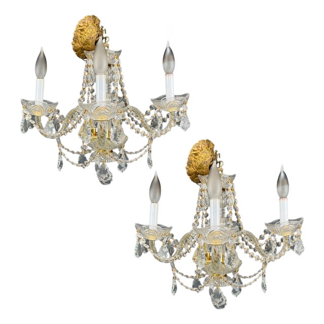 1960s Maria Theresa Style, Venetian Chandeliers, Crystal, Brass - a Pair For Sale