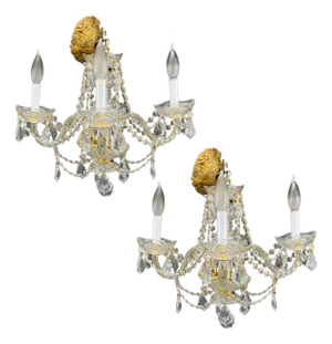 1960s Maria Theresa Style, Venetian Chandeliers, Crystal, Brass - a Pair