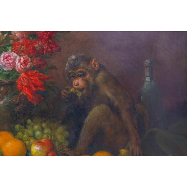 Gold Edmond Louis Maire (French, 1862-1914) a Monkey Still Life Painting, 1904 For Sale - Image 8 of 10