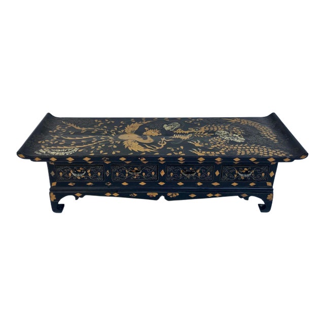 Late 19th Century Lacquered Asian Stone and Mother of Pearl Inlay Altar Cabinet For Sale