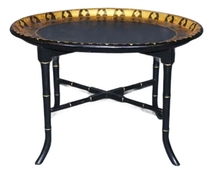 Ebonized Faux Bamboo English Chinoiserie Mother of Pearl Coffee Table