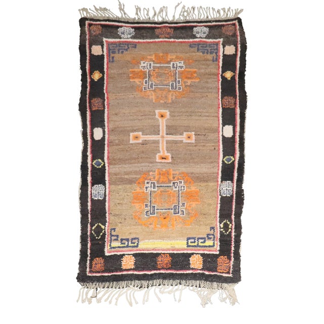 Vintage Tibetan Small Rug rug no.j4792 For Sale