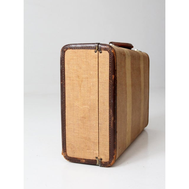 Vintage 1930s Canvas Suitcase For Sale - Image 4 of 11