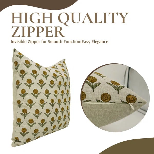 Rustic Fabdivine Hand-Block Printed Decorative Cushion Cover 14x14 Inch- Genda Pushp For Sale - Image 3 of 5