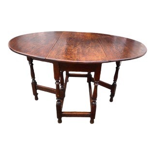19th Century Antique Solid Oak Leg Gate Drop-Leaf Dining Table For Sale