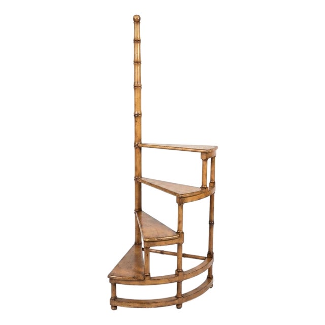 Vintage Faux Bamboo Spiral Library Steps & Display Stand For Sale