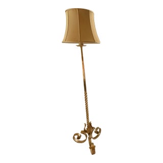 Dagmar Design Wrought Iron Floor Lamp With White-Gold Leaf, Custom Silk Shade For Sale