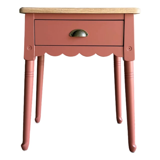 Painted Night Stand or Side Table in Salmon Pink With Natural White Oak Top For Sale