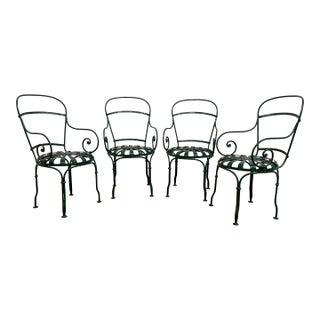 Francois Carre Iron Sunburst Garden Chairs, Set of Four For Sale