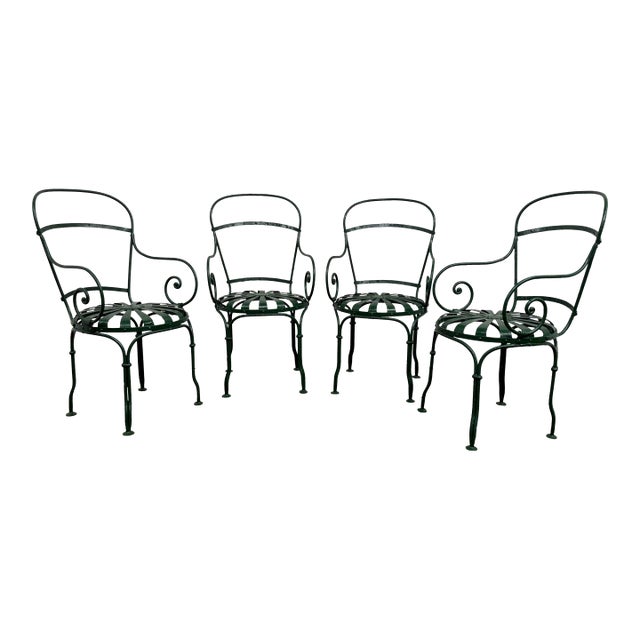 Francois Carre Iron Sunburst Garden Chairs, Set of Four For Sale