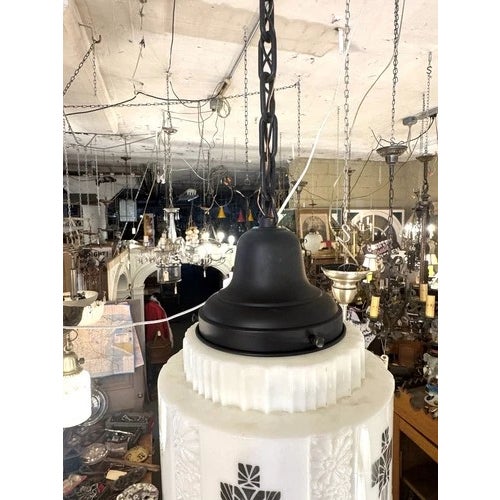 1930s 36" Art Deco Black & White Skyscraper Pendant Ceiling Light Rewired For Sale - Image 4 of 11