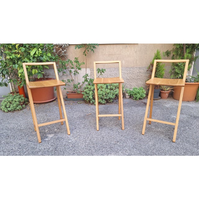 Mod Astool Stools in Light Wood by Giacomo Moor, 1990s, Set of 3, in Very Good conditions. Designed 1990 to 1999 I have...