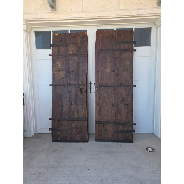 Early 19th Century Rustic Antique Doors With Hand Forged Iron Elements For Sale - Image 5 of 17