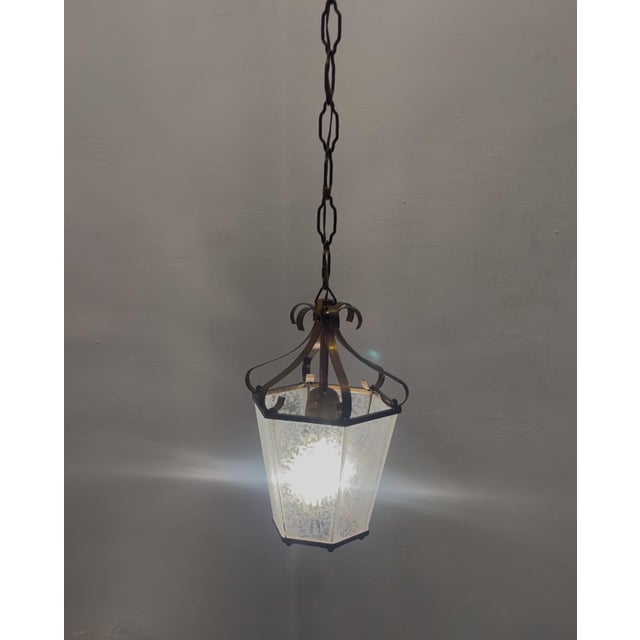 Bronze Glass Light Pendant Latern 1950’s Height with chain 85 cm Height without chain 28 cm Width 20 cm Features 1 E27...