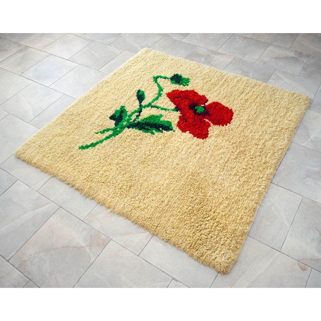 Vintage Hand-Made Shaggy Wool Tulu Turkish Rug Thicker Pile Soft Rug- 5′1″ × 5′3″ For Sale - Image 6 of 13