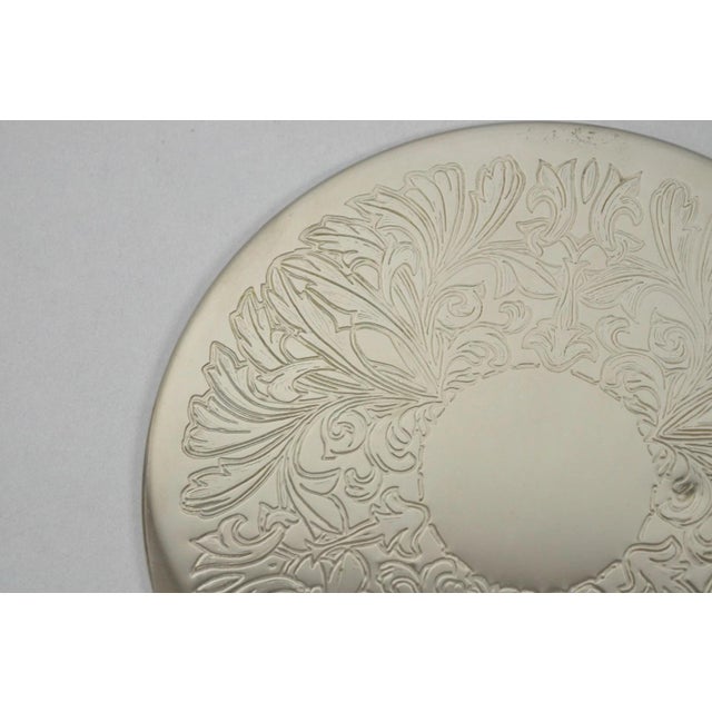 Mid 20th Century Vintage Mid Century Silver Plated 8" Round Leafy Scroll Design Pot Trivet For Sale - Image 5 of 9