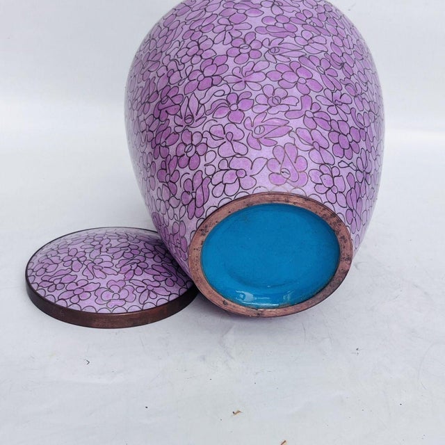 Vintage Cloisonné Enamel Lavender Floral Lidded Jar / Tea Caddy For Sale - Image 9 of 9