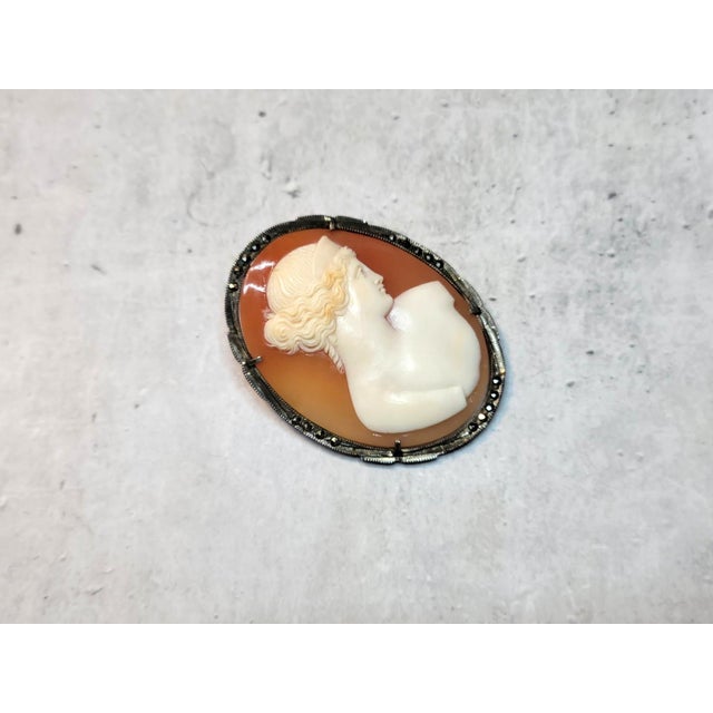 Tan Antique Shell Cameo Brooch, Late 1800s For Sale - Image 8 of 8