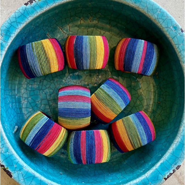 Late 20th-Century Vibrant & Chic Multi-Colored Woven Napkin Rings - Set of 8 For Sale - Image 14 of 18