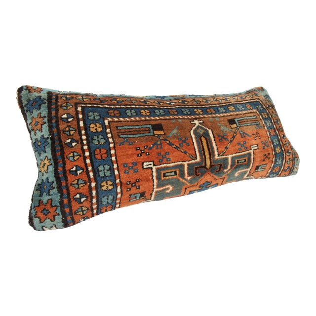 Antique Caucasian Tribal Rug Pillow – Handwoven 16" X 37" For Sale