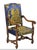 19th-CENTURY FRENCH MANUFACTURE Walnut study armchair, neoclassical upholstery in shades of blue and gold. 61 x 72 cm...