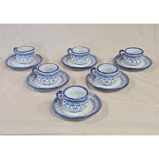 Vintage Spanish Talavera Blue and White 16 Piece Coffee Set For Sale - Image 12 of 15